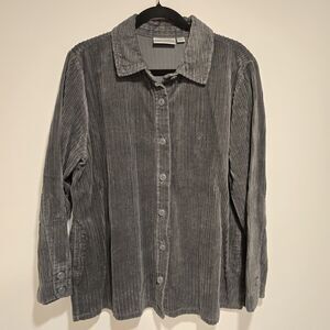 Vintage 90s Corduroy Shacket Gray Wide Whale Large Womens Cotton Button Down Vtg